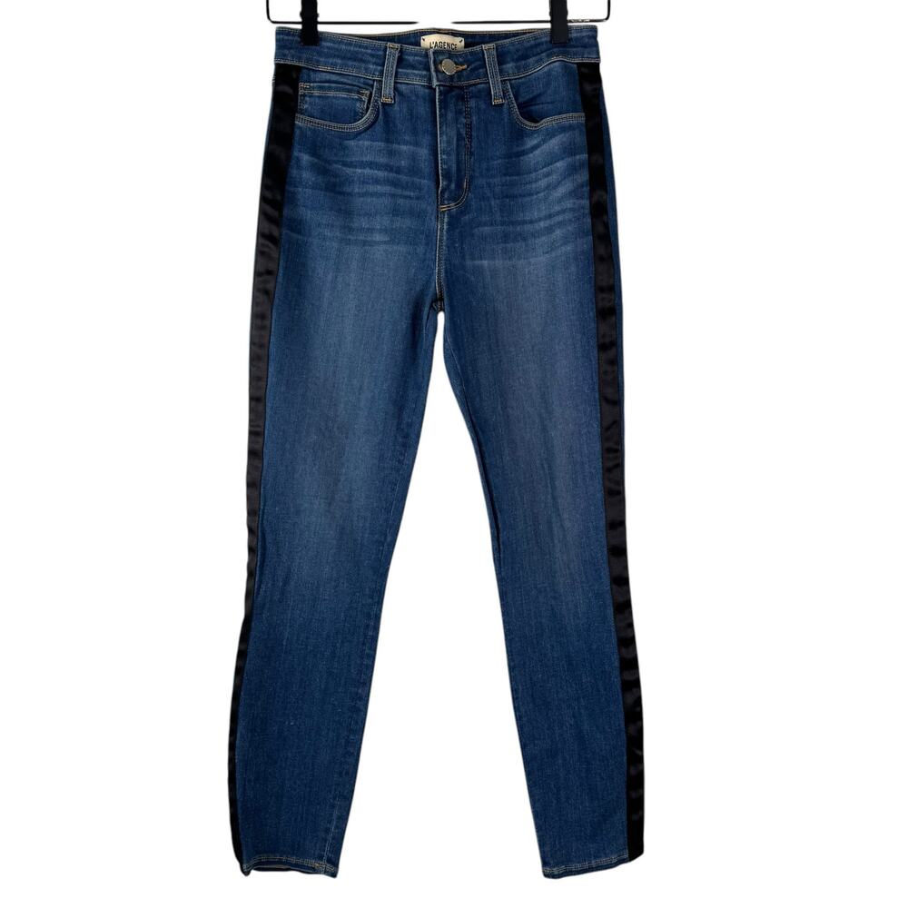 L'Agence Womens Blue Black Stretch Margot High Rise Skinny Neptune Jeans Size 26